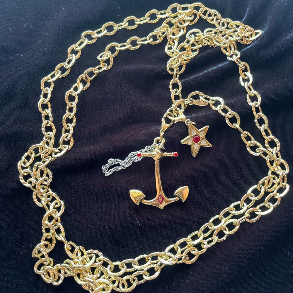 Bob Mackie Vintage Long Chain Anchor Nautical Necklace